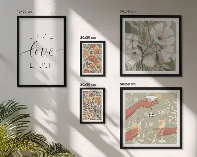 Zestaw obrazów w ramie do galerii ściennej stylowe grafiki z motywem kwiatów i haseł