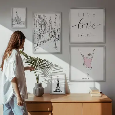 Zestaw obrazów w ramie do galerii ściennej Stylowe paryskie inspiracje
