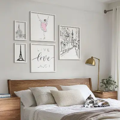 Zestaw obrazów w ramie do galerii ściennej Stylowe paryskie inspiracje
