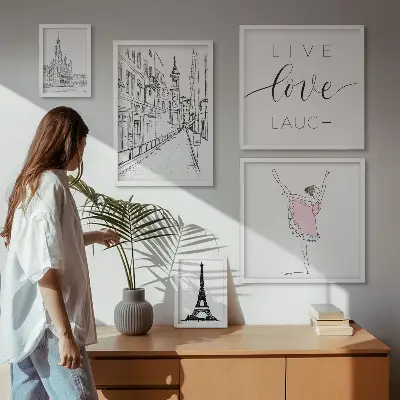 Zestaw obrazów w ramie do galerii ściennej Stylowe paryskie inspiracje