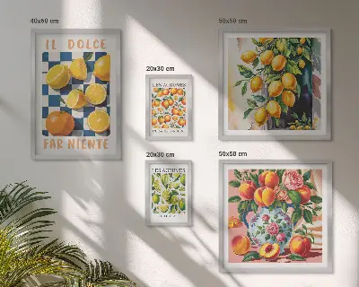 Zestaw obrazów w ramie do galerii ściennej cytrusowe retro do kuchni