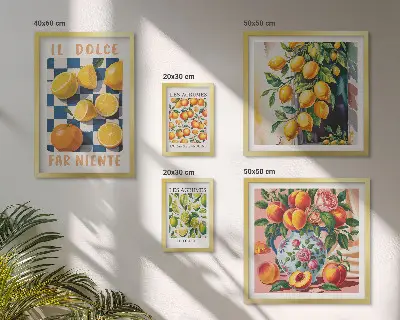 Zestaw obrazów w ramie do galerii ściennej cytrusowe retro do kuchni