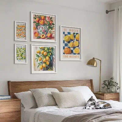 Zestaw obrazów w ramie do galerii ściennej cytrusowe retro do kuchni