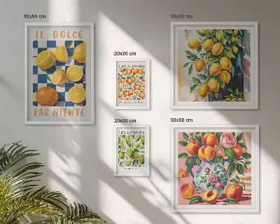 Zestaw obrazów w ramie do galerii ściennej cytrusowe retro do kuchni