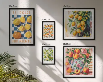 Zestaw obrazów w ramie do galerii ściennej cytrusowe retro do kuchni