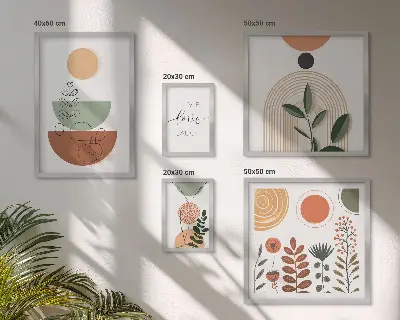 Zestaw obrazów dekoracja ścienna stylowe grafiki roślinne i geometryczne