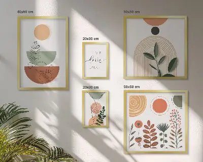 Zestaw obrazów dekoracja ścienna stylowe grafiki roślinne i geometryczne
