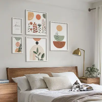 Zestaw obrazów dekoracja ścienna stylowe grafiki roślinne i geometryczne