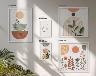 Zestaw obrazów dekoracja ścienna stylowe grafiki roślinne i geometryczne