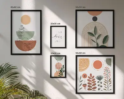 Zestaw obrazów dekoracja ścienna stylowe grafiki roślinne i geometryczne