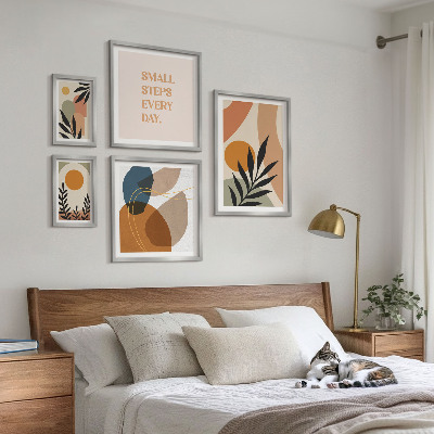 Zestaw 5 obrazów w ramie Stylowe roślinne grafiki abstrakcyjne
