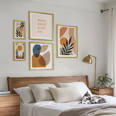 Zestaw 5 obrazów w ramie Stylowe roślinne grafiki abstrakcyjne