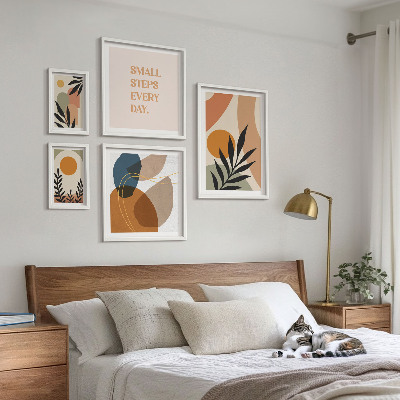 Zestaw 5 obrazów w ramie Stylowe roślinne grafiki abstrakcyjne
