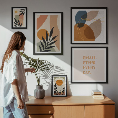 Zestaw 5 obrazów w ramie Stylowe roślinne grafiki abstrakcyjne