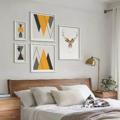 Zestaw 5 obrazów w ramie w stylu boho z kolorowymi motywami