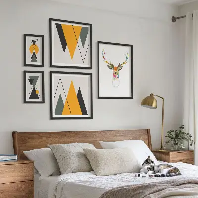 Zestaw 5 obrazów w ramie w stylu boho z kolorowymi motywami