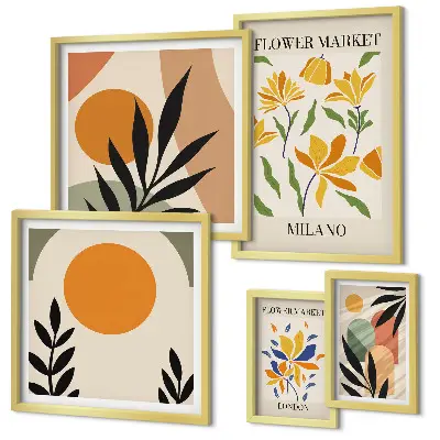 Galeria obrazów na ścianę z abstrakcyjnymi kwiatami w stylu boho