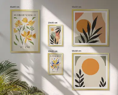Galeria obrazów na ścianę z abstrakcyjnymi kwiatami w stylu boho