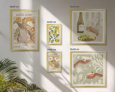 Zestaw obrazów dekoracja ścienna kwiaty i owoce w stylu vintage