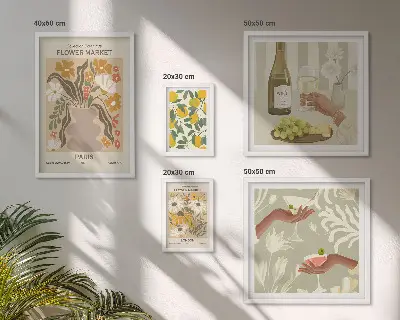 Zestaw obrazów dekoracja ścienna kwiaty i owoce w stylu vintage