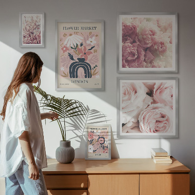 Zestaw obrazów w ramie do galerii ściennej Kwiatowe motywy boho dekoracje