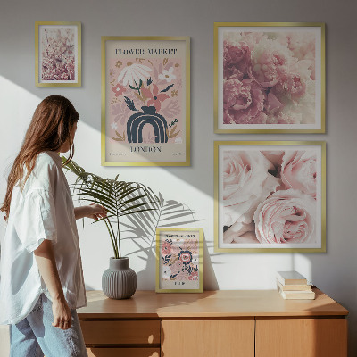 Zestaw obrazów w ramie do galerii ściennej Kwiatowe motywy boho dekoracje