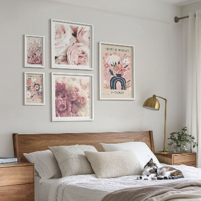 Zestaw obrazów w ramie do galerii ściennej Kwiatowe motywy boho dekoracje