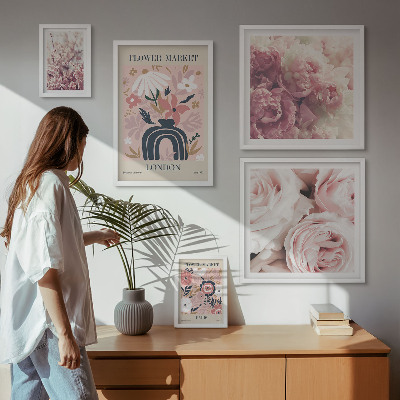 Zestaw obrazów w ramie do galerii ściennej Kwiatowe motywy boho dekoracje