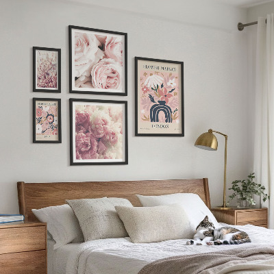 Zestaw obrazów w ramie do galerii ściennej Kwiatowe motywy boho dekoracje