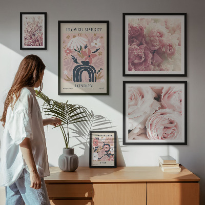 Zestaw obrazów w ramie do galerii ściennej Kwiatowe motywy boho dekoracje