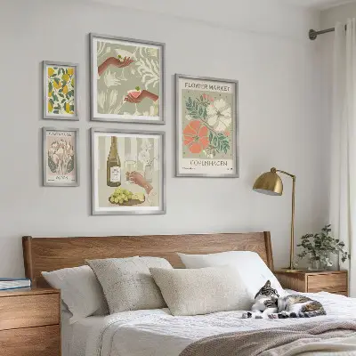 Zestaw 5 obrazów w ramie z motywem kwiatów i owoców w stylu vintage