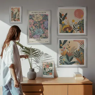 Galeria obrazów na ścianę z kwiatowymi motywami Paryża i Londynu