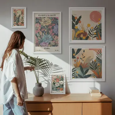 Galeria obrazów na ścianę z kwiatowymi motywami Paryża i Londynu