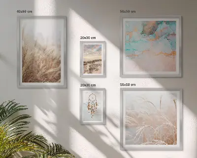 Zestaw obrazów w ramie do galerii ściennej z naturalnymi pejzażami w stylu boho etno