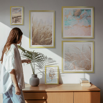 Zestaw obrazów w ramie do galerii ściennej Naturalne pejzaże boho etno