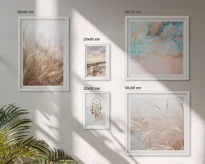 Zestaw obrazów w ramie do galerii ściennej z naturalnymi pejzażami w stylu boho etno