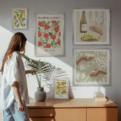 Galeria obrazów na ścianę z motywem kwiatowych targów w stylu vintage