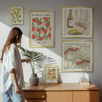 Galeria obrazów na ścianę z motywem kwiatowych targów w stylu vintage