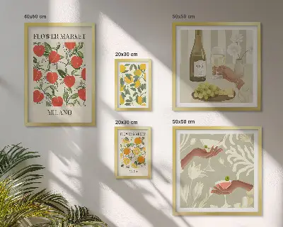 Galeria obrazów na ścianę z motywem kwiatowych targów w stylu vintage