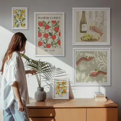 Galeria obrazów na ścianę z motywem kwiatowych targów w stylu vintage