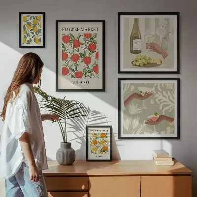 Galeria obrazów na ścianę z motywem kwiatowych targów w stylu vintage
