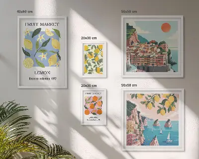 Zestaw obrazów ściennych owocowe krajobrazy w stylu vintage