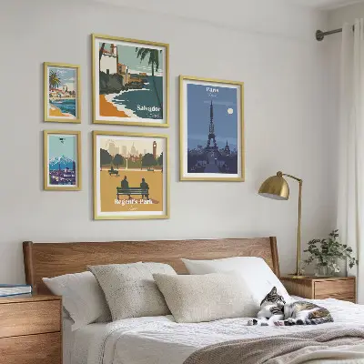 Dekoracja ścienna zestaw obrazów europejskie miasta ikony w stylu retro