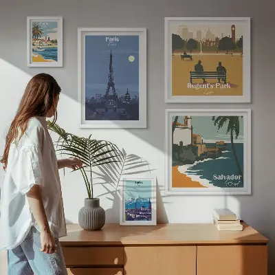 Dekoracja ścienna zestaw obrazów europejskie miasta ikony w stylu retro
