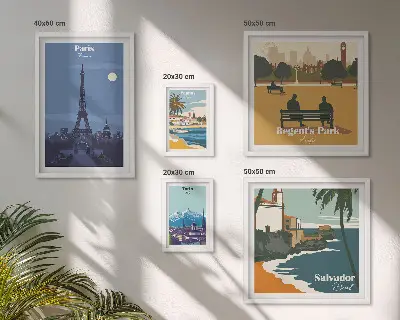 Dekoracja ścienna zestaw obrazów europejskie miasta ikony w stylu retro
