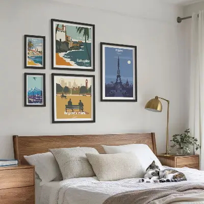 Dekoracja ścienna zestaw obrazów europejskie miasta ikony w stylu retro