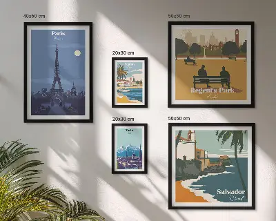 Dekoracja ścienna zestaw obrazów europejskie miasta ikony w stylu retro