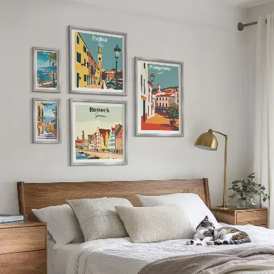 Zestaw obrazów w ramie do galerii ściennej z widokami europejskiej architektury