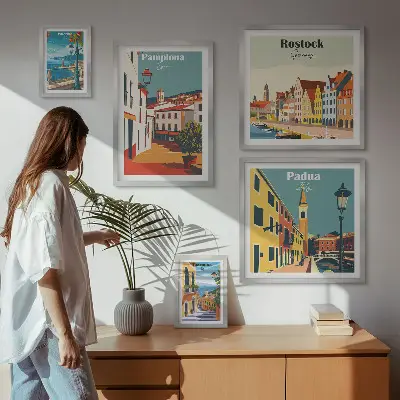 Zestaw obrazów w ramie do galerii ściennej z widokami europejskiej architektury