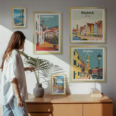 Zestaw obrazów w ramie do galerii ściennej z widokami europejskiej architektury